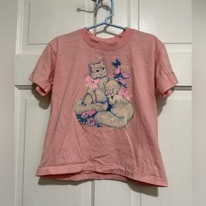 Girls Vintage 1980s 1990s Nashville Kitten Pink Shirt Short Sleeve Souvenir